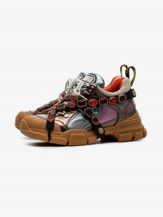 Gucci Multicoloured Metallic Flashtrek Removable Crystal Sneakers / jewelled chunky trainers - flipped