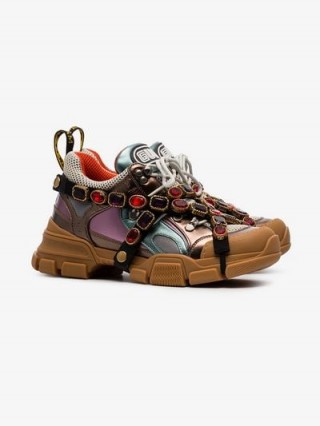 Gucci Multicoloured Metallic Flashtrek Removable Crystal Sneakers / jewelled chunky trainers