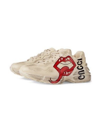 GUCCI Rhyton sneaker with mouth print in white leather / logo print trainers - flipped