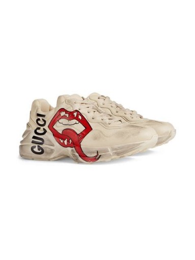 GUCCI Rhyton sneaker with mouth print in white leather / logo print trainers