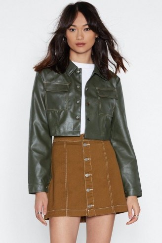 NASTY GAL Having a Stitch Fest Faux Leather Jacket in Green - flipped