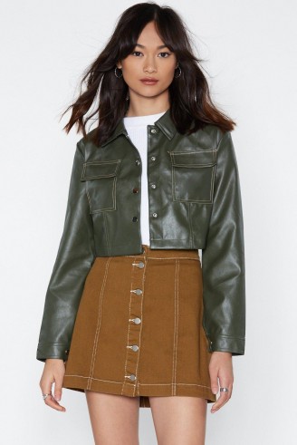 NASTY GAL Having a Stitch Fest Faux Leather Jacket in Green