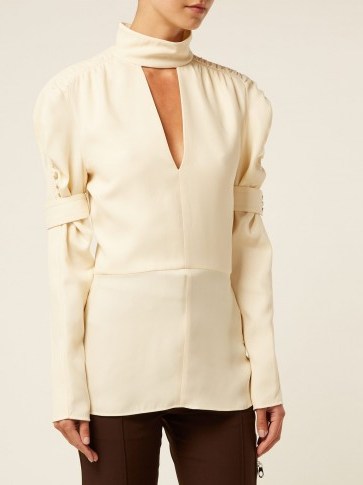 CHLOÉ High-neck ivory silk-blend keyhole front blouse - flipped