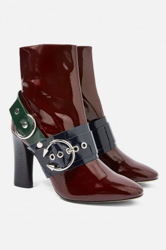 TOPSHOP HOT Hardware Boots in Burgundy / high shine buckle boots - flipped