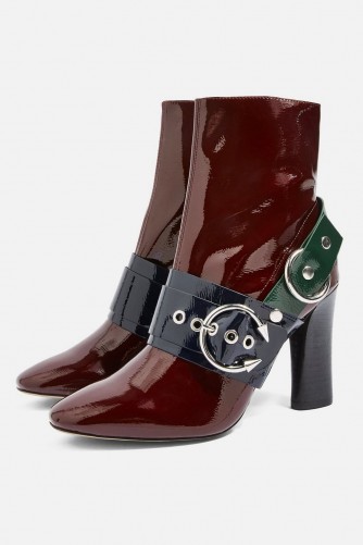 TOPSHOP HOT Hardware Boots in Burgundy / high shine buckle boots
