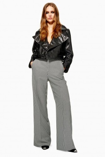 Topshop Houndstooth Trousers in Monochrome | mono dogtooth wide leg pants - flipped