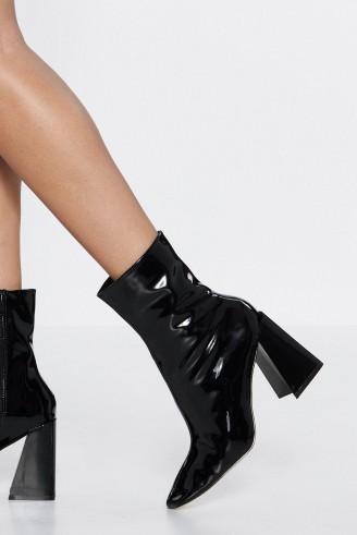 NASTY GAL It’s Your Time to Shine Patent Boot in Black – shiny boots
