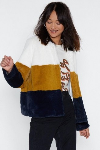 NASTY GAL Just Color Decide Faux Fur Jacket – colour block jackets - flipped