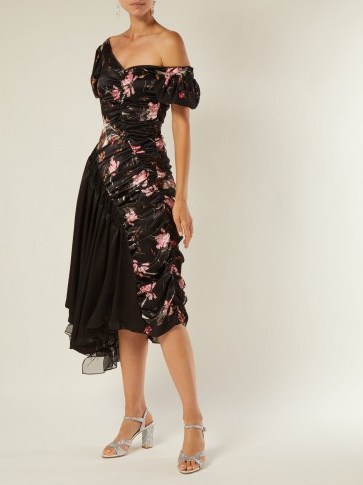 PREEN BY THORNTON BREGAZZI Kim foxglove-print silk-satin dress ~ asymmetric design - flipped