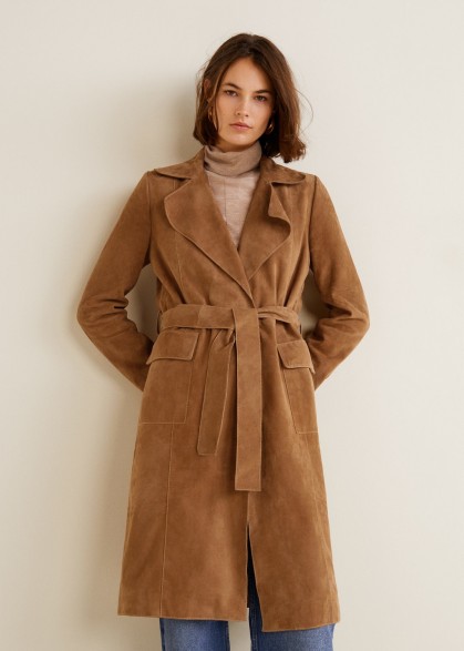 MANGO Leather trench in Medium Brown – SAND | autumn colours