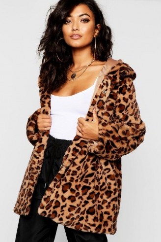 boohoo Leopard Faux Fur Coat in Taupe - flipped