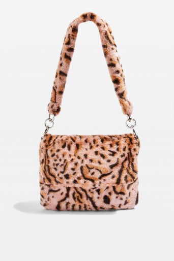 Topshop Leopard Print Teddy Faux Fur Shoulder Bag in Pink | animal print bags