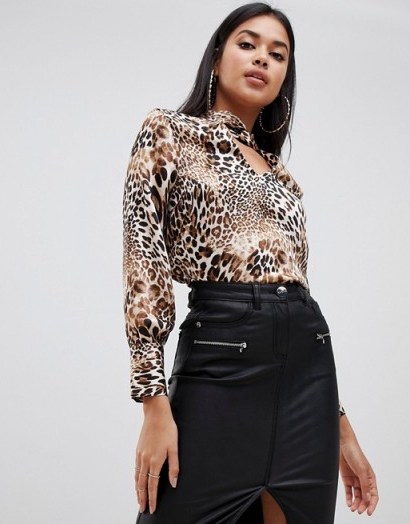 Lipsy choker collar blouse in leopard print - flipped