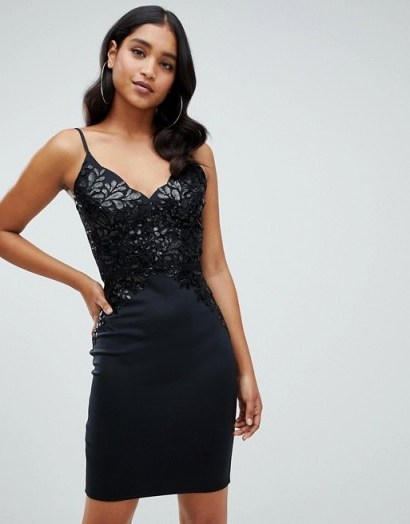 Lipsy sequin top cami bodycon dress in black – glamorous partywear - flipped