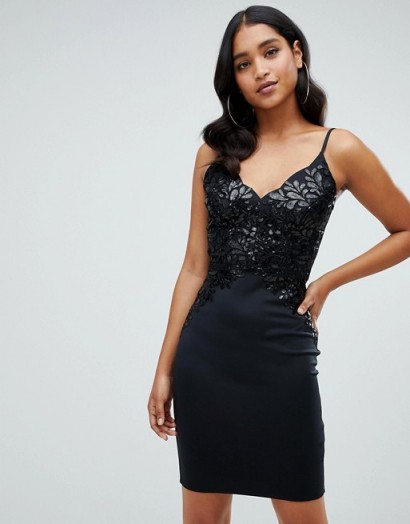 Lipsy sequin top cami bodycon dress in black – glamorous partywear