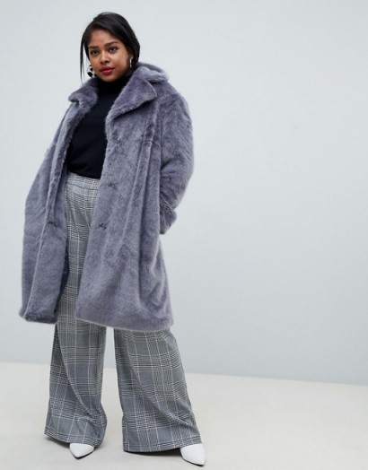 Lost Ink Plus longline faux fur coat in grey ~ luxe style plus size winter coats