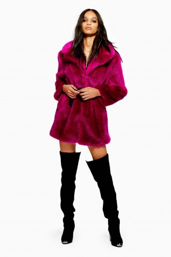 Topshop Magenta Luxe Faux Fur Coat | fluffy winter coats