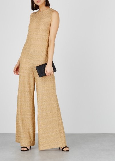M MISSONI Gold wide-leg cotton-blend jumpsuit ~ luxe metallic knitwear - flipped