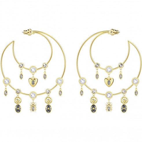 SWAROVSKI MAGNETIC HOOP PIERCED EARRINGS, MULTI-COLOURED, GOLD PLATING | large crystal charm hoops | statement boho jewellery