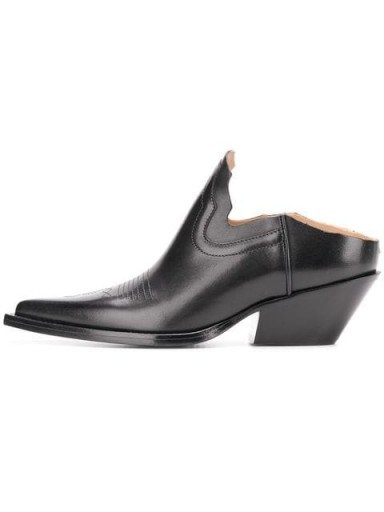 MAISON MARGIELA black leather slip-on cowgirl mules / western style shoes - flipped