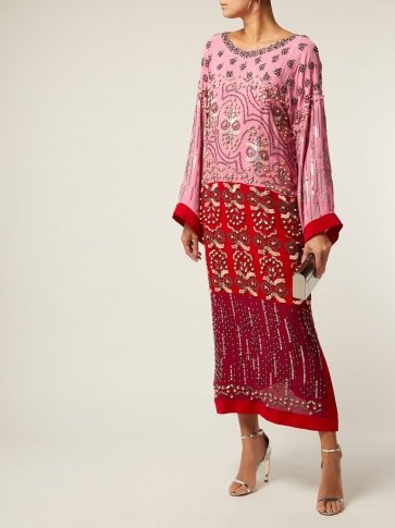 SALONI Maki embroidered pink and red silk kaftan - flipped