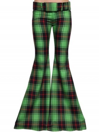 MARCO DE VINCENZO GREEN PLAID MAXI FLARED VIRGIN WOOL PANTS | extreme flares | tartan trousers - flipped