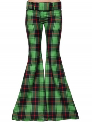 MARCO DE VINCENZO GREEN PLAID MAXI FLARED VIRGIN WOOL PANTS | extreme flares | tartan trousers