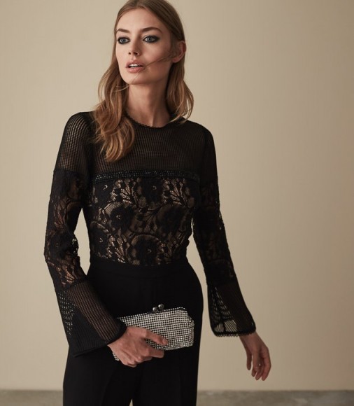 Reiss MARION LACE EMBELLISHED JUMPSUIT BLACK | glamorous party wear