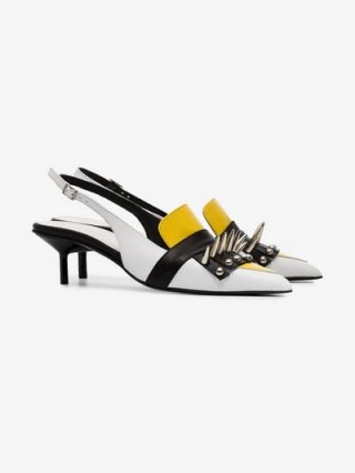 Marques’almeida Spiked Slingback Mules in White / colour block slingbacks