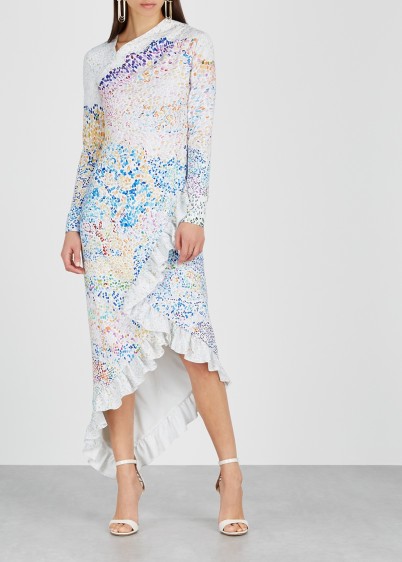 MARY KATRANTZOU Lenda printed cady dress ~ feminine asymmetric style clothing