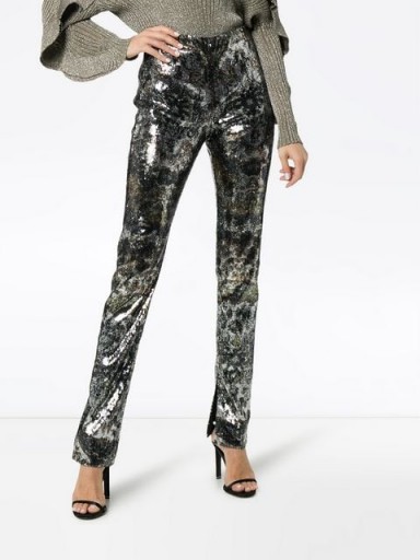 MARY KATRANTZOU sequinned straight leg trousers / gold and silver metallic pants