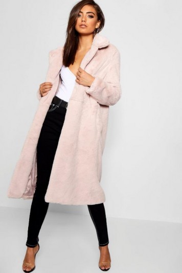 boohoo Maxi Soft Faux Fur Coat in Natural | luxe style winter coats