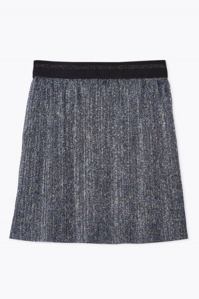 Topshop Metallic Plisse Mini Skirt in Blue - flipped