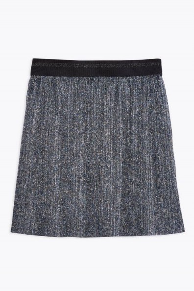 Topshop Metallic Plisse Mini Skirt in Blue
