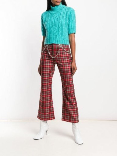 MIAOU plaid cropped trousers in rosso / red tartan pants - flipped
