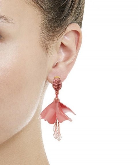 OSCAR DE LA RENTA Mini Pink Impatiens Flower Drop Earrings - flipped