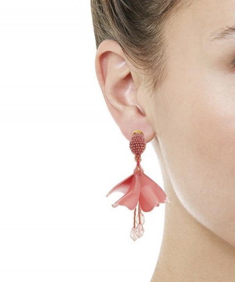OSCAR DE LA RENTA Mini Pink Impatiens Flower Drop Earrings