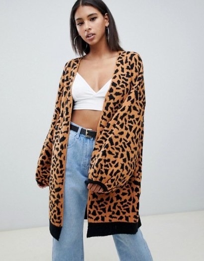Missguided longline cardigan in leopard – animal print knitwear - flipped