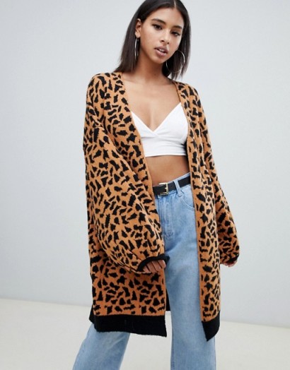 Missguided longline cardigan in leopard – animal print knitwear