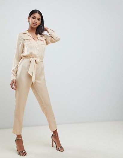 Missguided satin utility jumpsuit in champagne - flipped