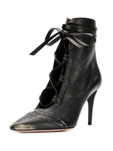MIU MIU cut-out black leather lace-up booties | glamorous winter ankle boots - flipped