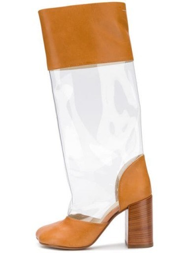 MM6 MAISON MARGIELA brown and transparent panel boots / high block heeled boot - flipped