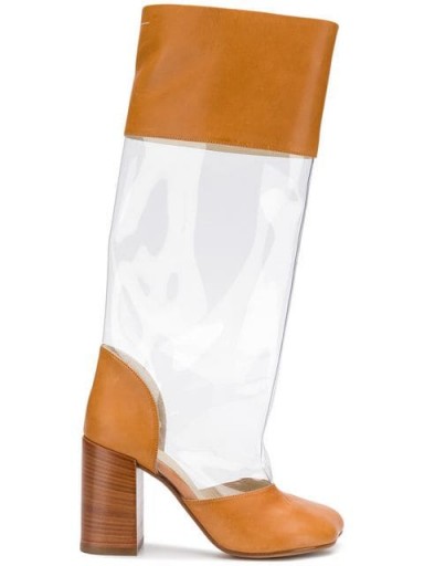 MM6 MAISON MARGIELA brown and transparent panel boots / high block heeled boot
