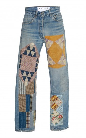 B SIDES Mid-Rise Straight-Leg Quilt Patch Jeans ~ casual boho denim - flipped