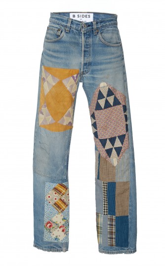 B SIDES Mid-Rise Straight-Leg Quilt Patch Jeans ~ casual boho denim