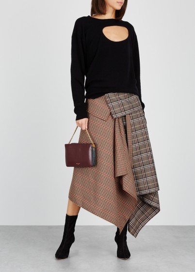 MONSE Checked wool-blend wrap skirt ~ draped asymmetric design