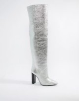 Morgan leather over the knee boot in silver | metallic party boots