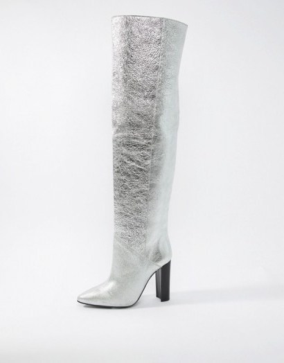 Morgan leather over the knee boot in silver | metallic party boots - flipped