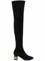MOSCHINO over-the-knee logo heel boots in black suede