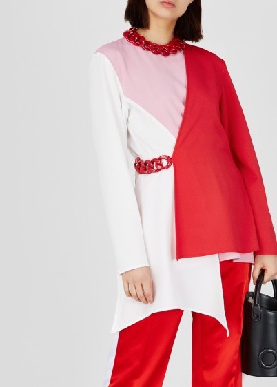 MSGM Colour-blocked chain-embellished top – pink, red and white colour blocking - flipped